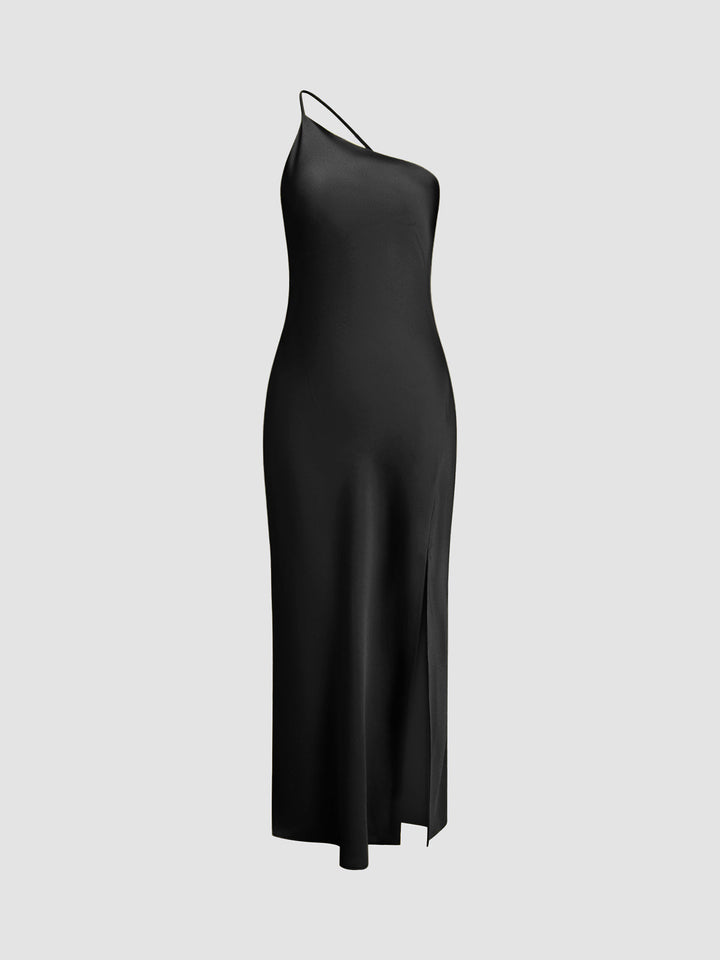 Satin Maxi Dress with Open Slit and Back