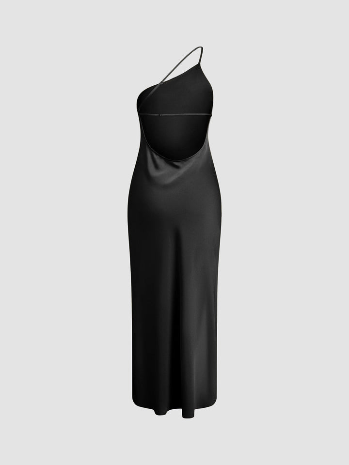 Satin Maxi Dress with Open Slit and Back