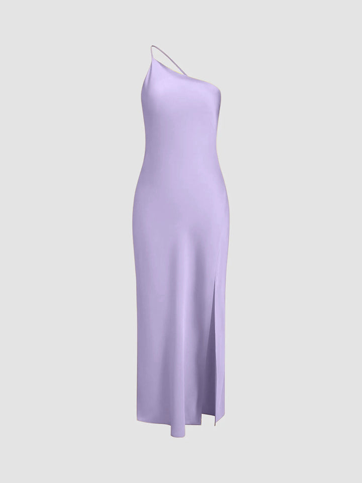 Satin Maxi Dress with Open Slit and Back