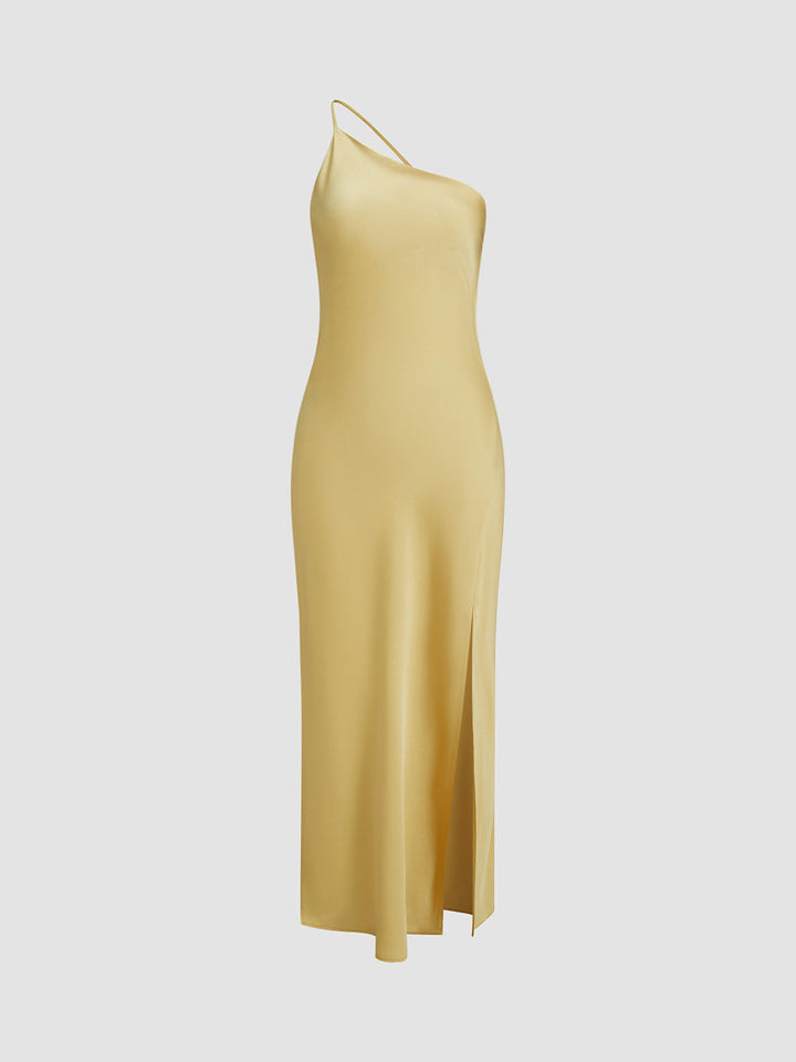 Satin Maxi Dress with Open Slit and Back