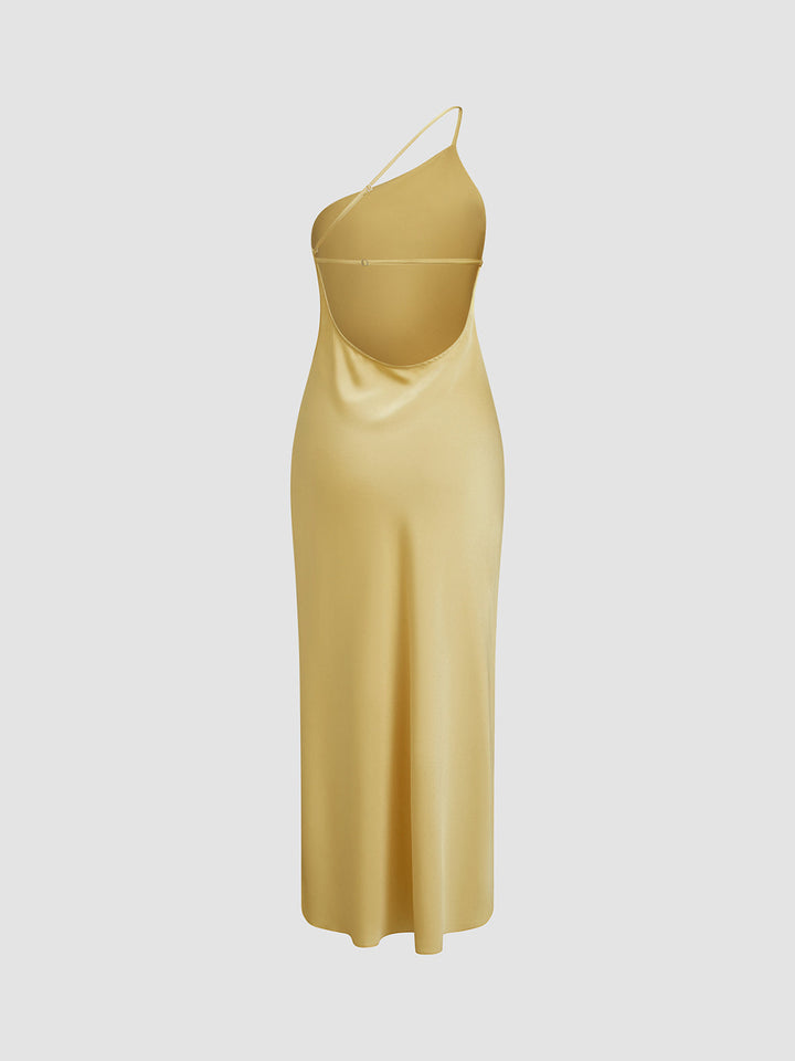 Satin Maxi Dress with Open Slit and Back