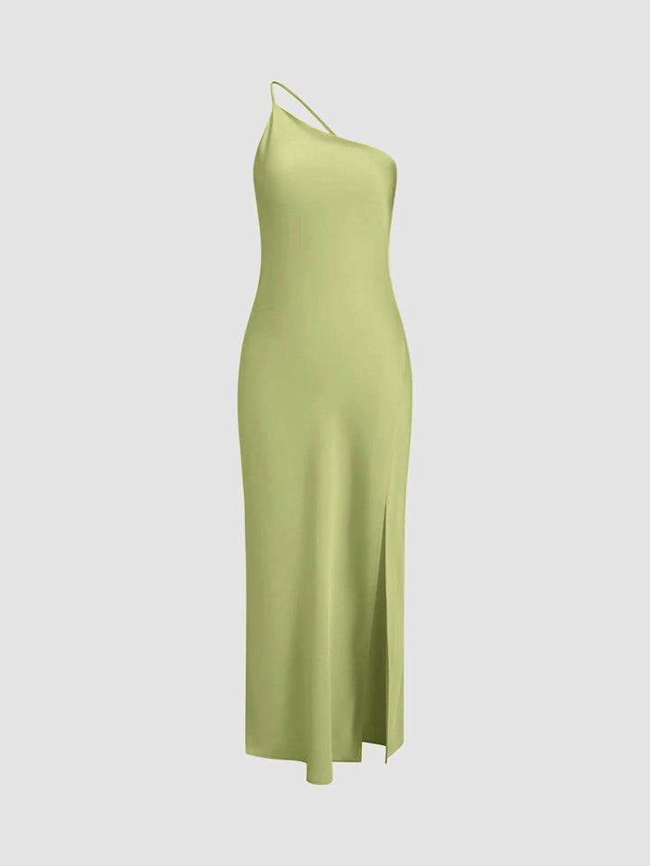 Satin Maxi Dress with Open Slit and Back