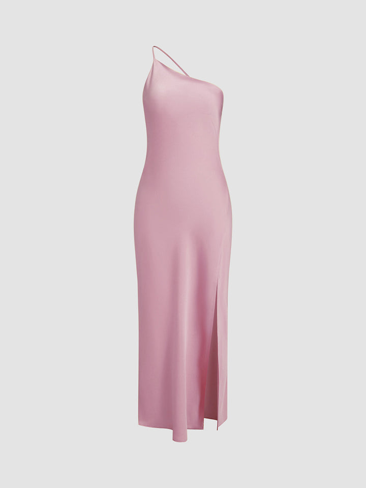 Satin Maxi Dress with Open Slit and Back