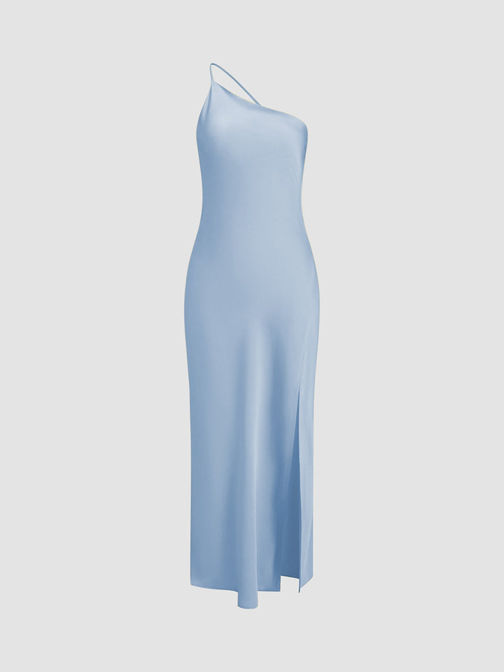 Satin Maxi Dress with Open Slit and Back